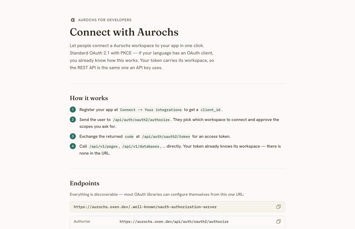 Connecting an app to Aurochs over OAuth 2.1 with PKCE