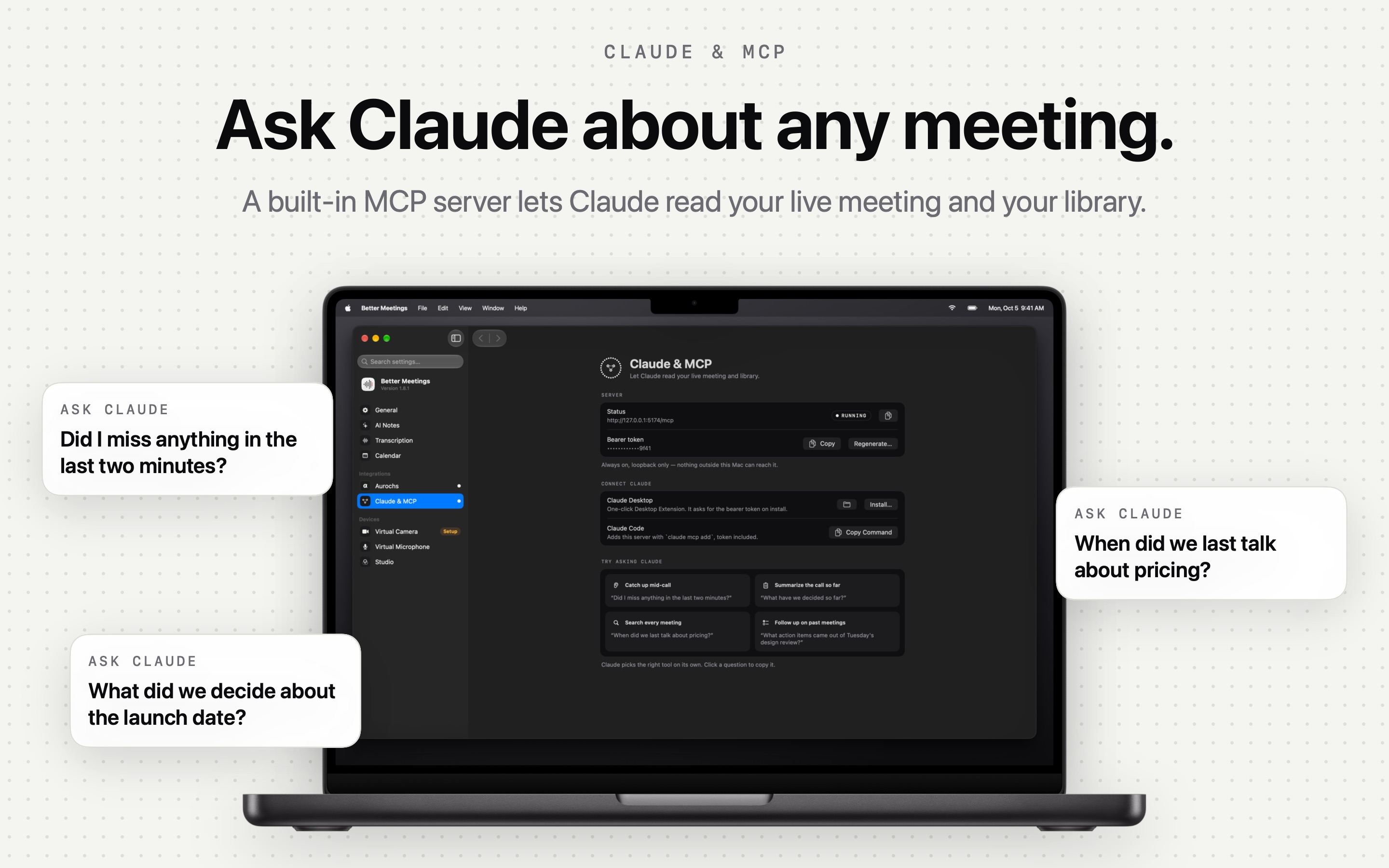Asking Claude about past meetings through the built-in MCP server