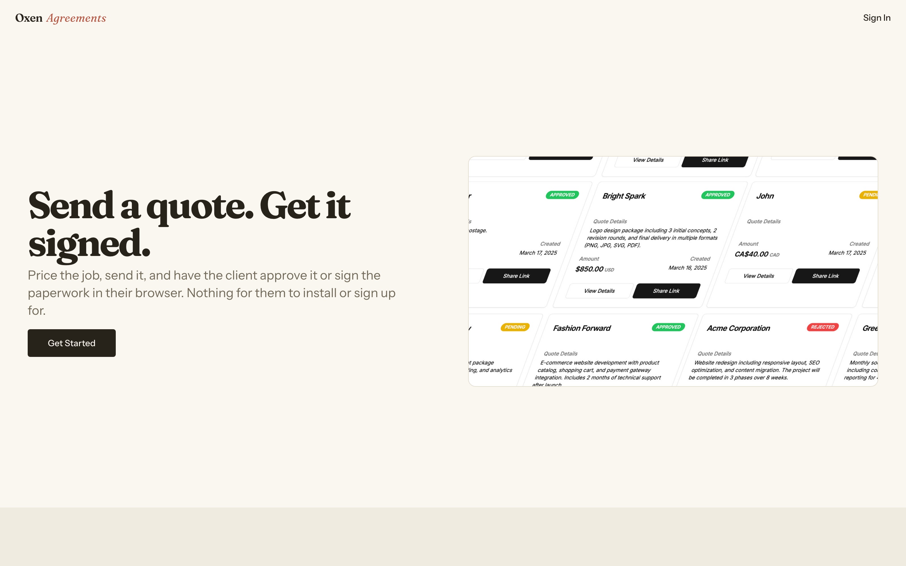 The Oxen Agreements landing page