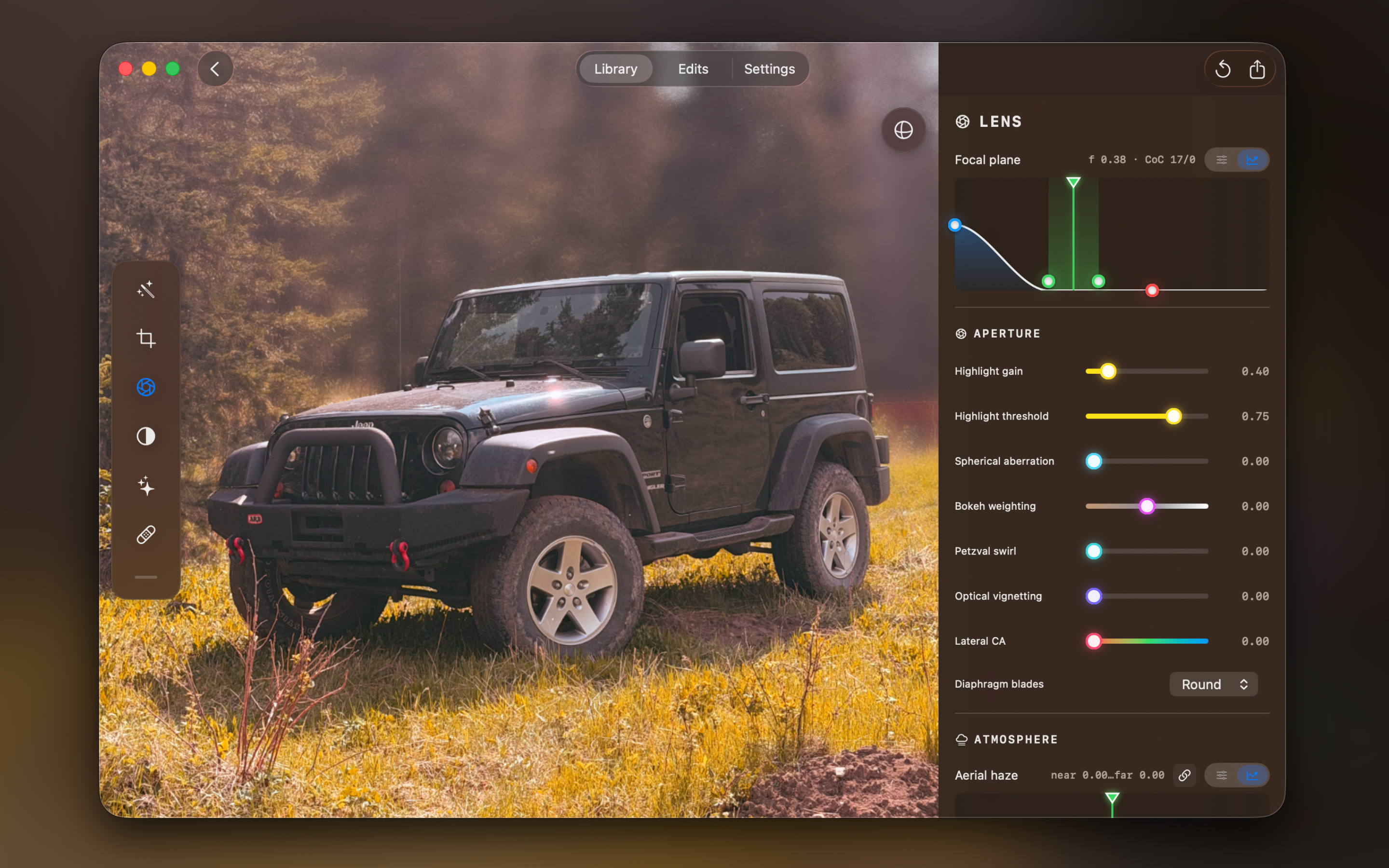 Depth of field and bokeh controls in Spacial Photo Editor